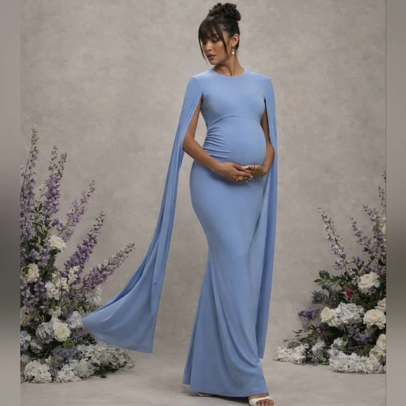 Club L London Divine Timing Cape Sleeves Maternity Maxi Dress Size L/12 - Picture 1 of 12